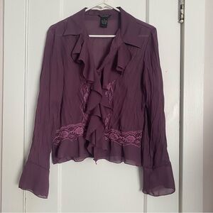 Purple Ruffled Lace Trim Blouse size M
